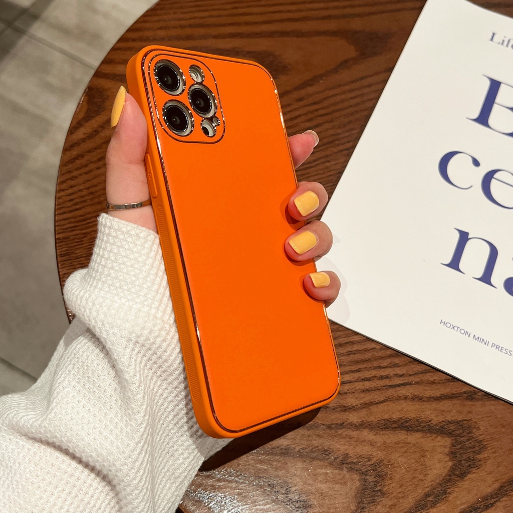 Ốp điện thoại da màu cam sang trọng chống rơi thích hợp cho Iphone 13 13PROMAX 12PROMAX