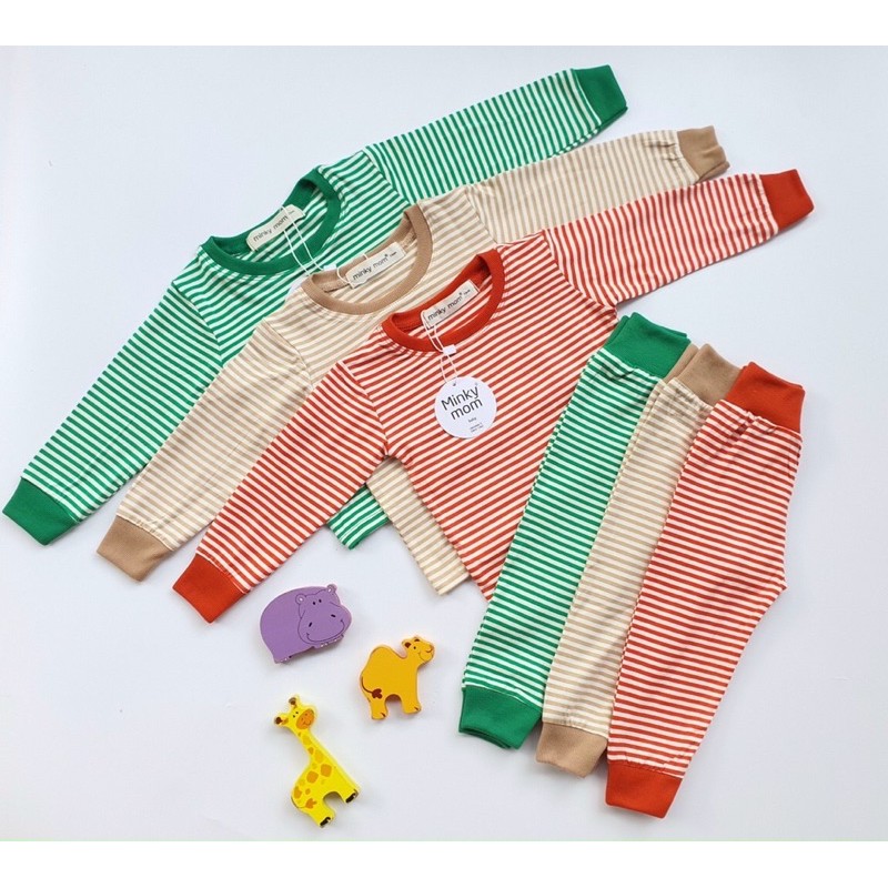 [ XẢ KHO ] Bộ Dài Tay Kẻ Nhỏ Cạp Cao Minky Mom cotton thun lạnh mềm mịn mát cho Bé trai, bé gái (6-19kg) [HÀNG LOẠI 1]