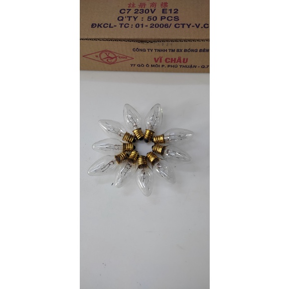 10 bóng quả nhót sợi đốt bóng đèn thờ đèn ngủ màu đỏ vàng đui E12 Vĩ Châu