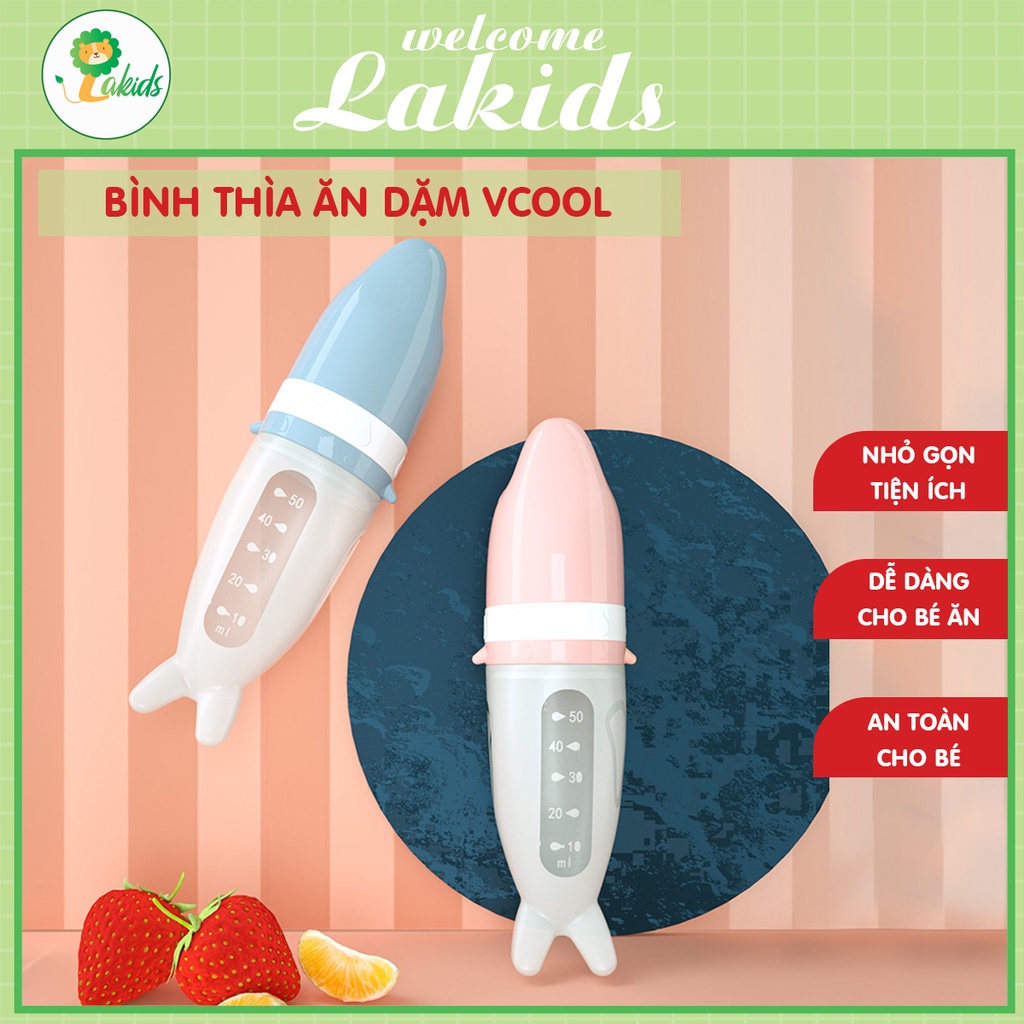 Bình thìa ăn dặm silicon Vcool tặng kèm túi nhai ăn dặm cho bé - Lakids