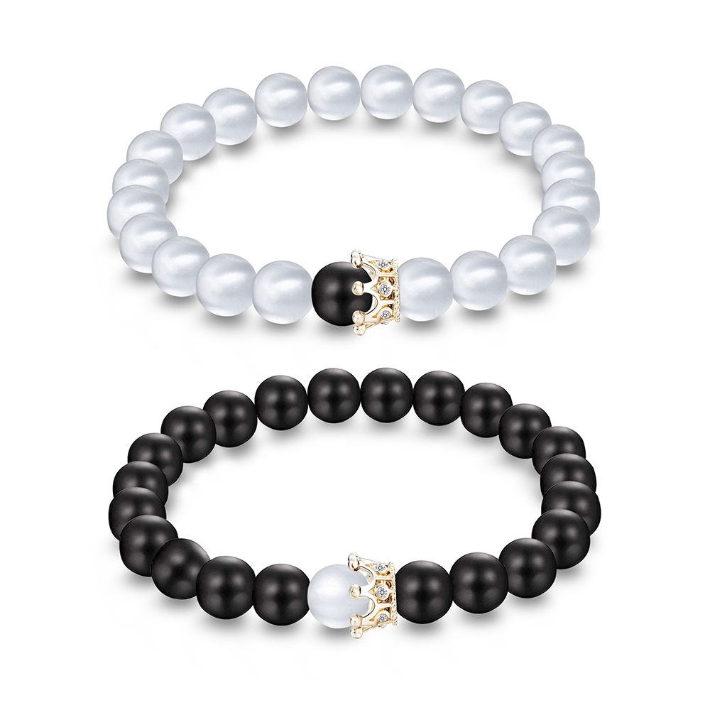 2 vòng tay hạt chuỗi cỡ 8mm màu trắng đen cho cặp đôi