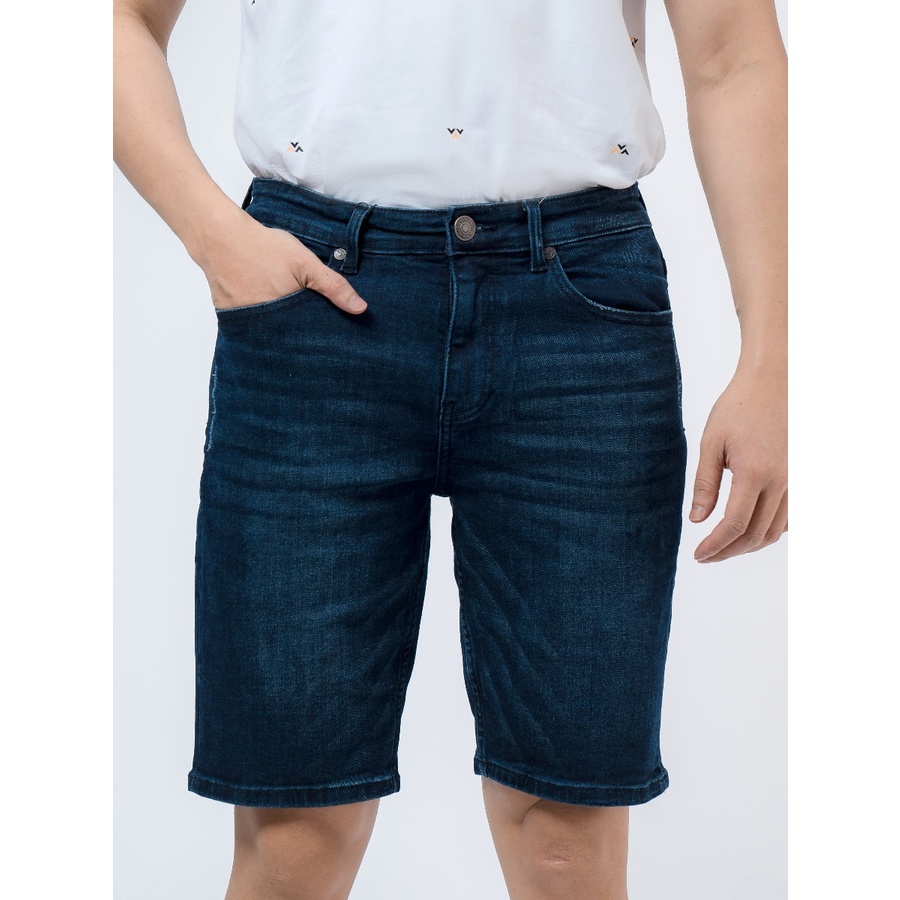 Quần short jean nam hàng hiệu OWEN SJ220264 sóc đùi ngố bò màu xanh đậm dáng slim fit ôm vừa vải denim cao cấp mềm mát