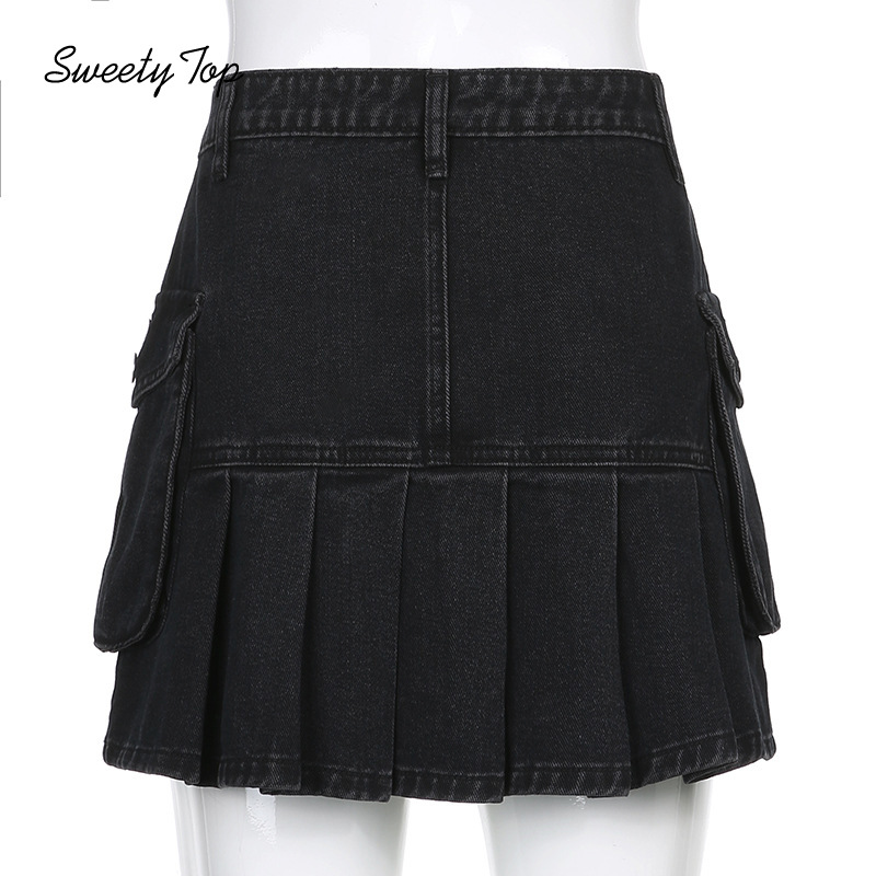 SweetyTop Women's 2021 Street Tooling Pocket Pleated Denim Solid Color Short Skirt | BigBuy360 - bigbuy360.vn