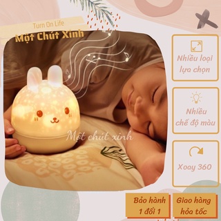 Đèn ngủ chiếu sao thỏ cài nơ hồng có 12 set chiếu chính hãng Onefire ❌Freeship❌ Đèn ngủ ngàn sao 3D Một Chút Xinh