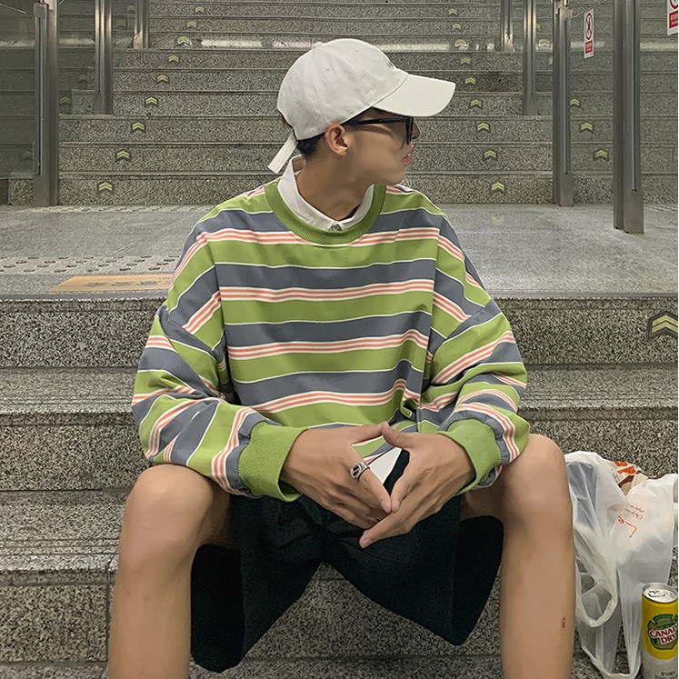 IFNICEFUTURE Hong Kong fashion couple striped long sleeve T-shirt hoodie