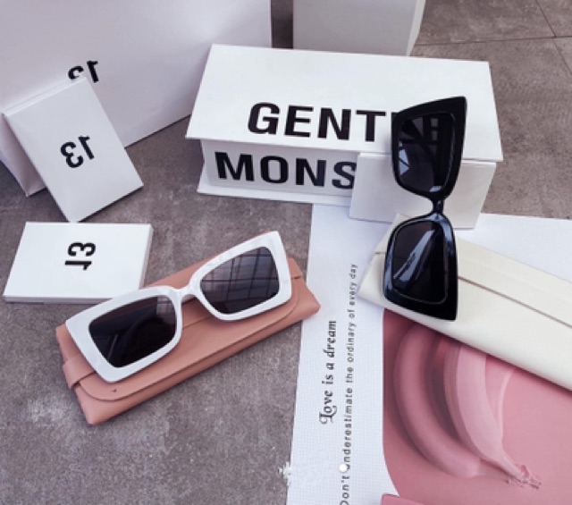 Kính chữ nhật vuông sang chảnh mắt mèo Meo Shop KR001 Kính râm v viền trắng Gentlee hotgirl