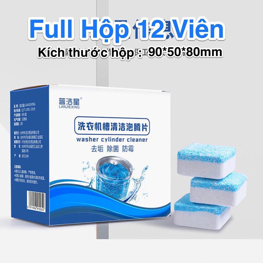 Hộp 12 Viên Tẩy Vệ Sinh Lồng Máy Giặt, Diệt Khuẩn Và Tẩy Chất Cặn Lồng Máy Giặt Hiệu Quả