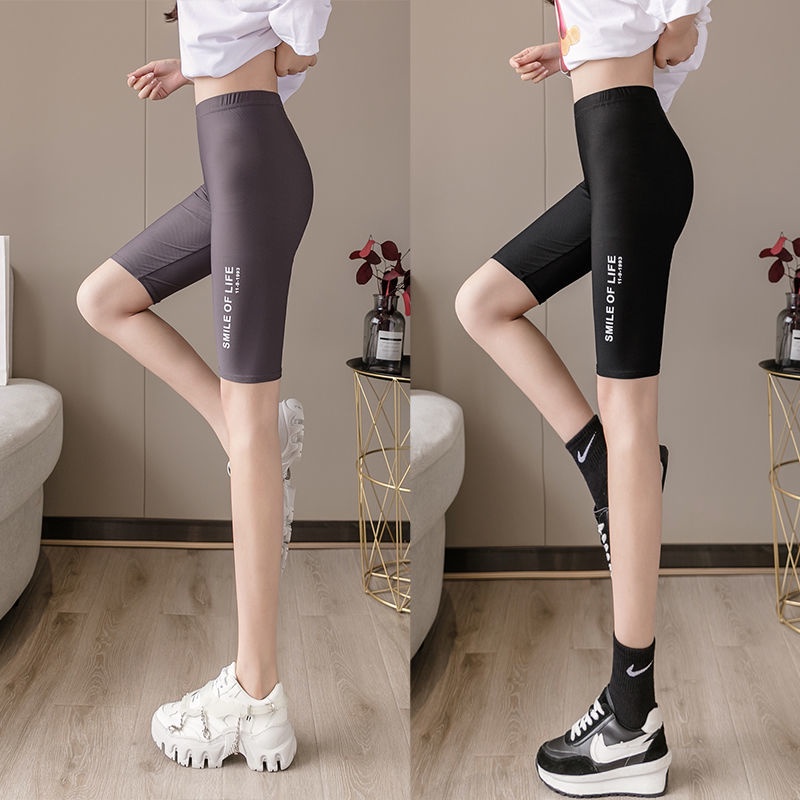 Quần Legging Ngắn Lưng Cao Bằng Lụa Mát Thời Trang Cho Nữ