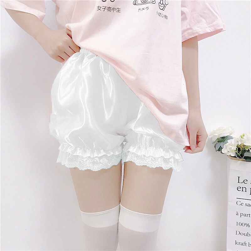 Quần Lót Ngắn Giả Váy Hai Mảnh Màu Trơn Viền Ren Gợn Sóng An Toàn