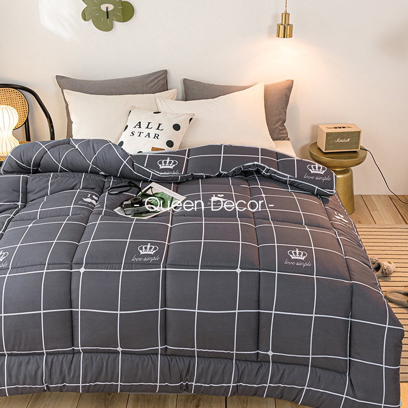 Bộ Chăn Ga Gối, Ga Giường Cotton Poly 5 Món M2, M6, M8, 2M2 Kẻ Hàn Quốc, bo chun drap giường miễn phí - Queen Décor | BigBuy360 - bigbuy360.vn