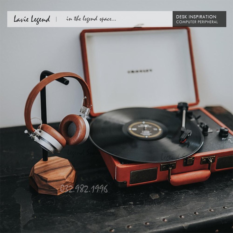 Giá Treo Tai Nghe Chụp Tai Đế Gỗ Walnut Nguyên Khối, Thân Treo Kim Loại Decor Bàn Làm Việc - Giá Đỡ Tai Nghe Vintage