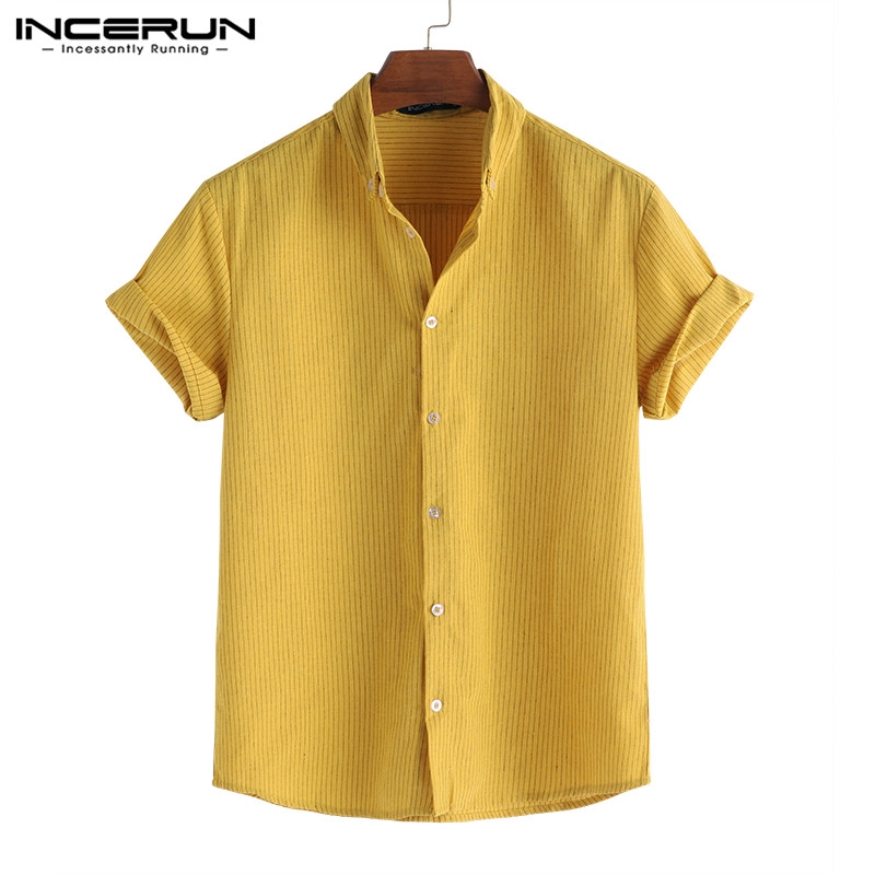 Áo Sơ Mi INCERUN Ngắn Tay Kẻ Sọc Thời Trang Dành Cho Nam