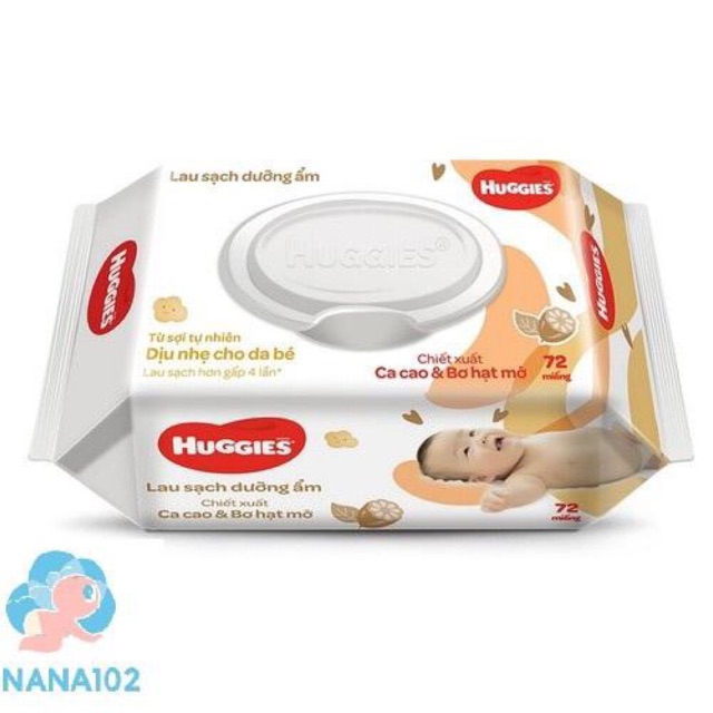 Khăn giấy ướt huggies dành cho trẻ sơ sinh 64 miếng dịu nhẹ, 72 miếng cacao và bơ hạt mỡ