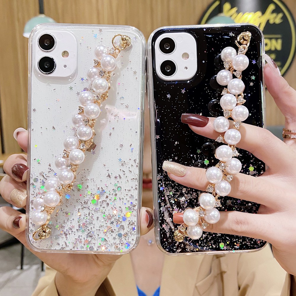 Samsung Galaxy A6 A8 J4 J6 Plus A7 A9 J8 2018 A750 J2 J5 J7 Prime Bling Diamond Sequins Star Glitter Clear Soft Phone Case Lanyard Back Full Cover