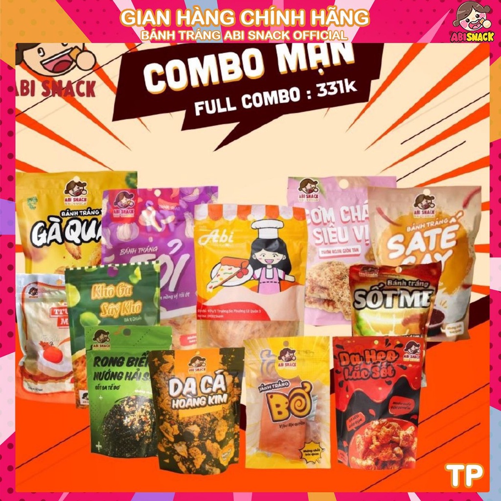 CÓ MÓN MỚI COMBO MẶN (13 MÓN) BÁNH TRÁNG ABI TẶNG 6 KHẨU TRANG