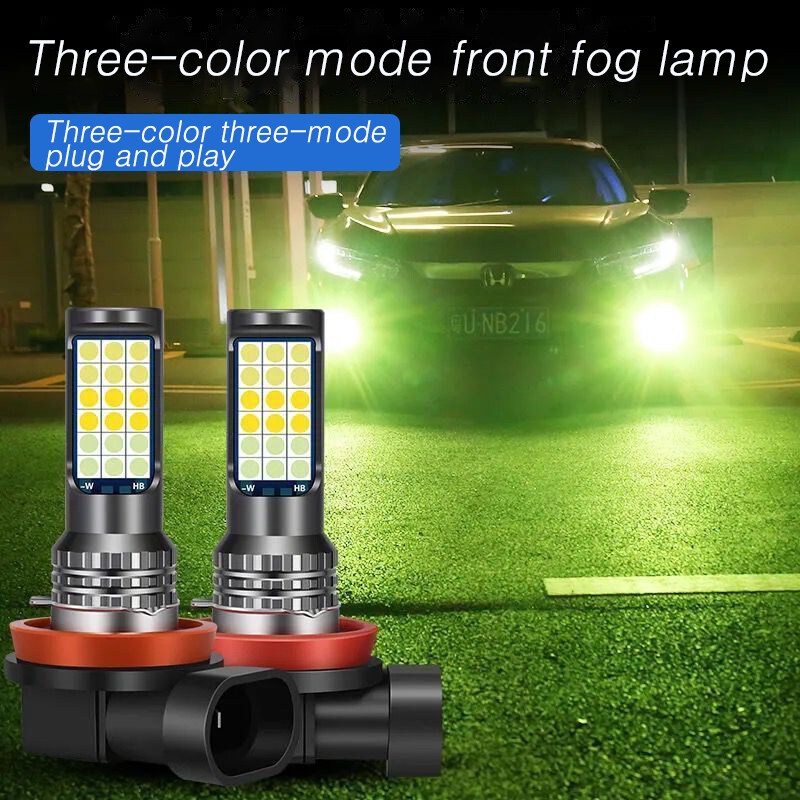 Set 2 Đèn LED Sương Mù 3 Màu H11 H7 H4 9006 H3 H8 HB3 HB4 Màu Xanh Dương Chanh Trắng