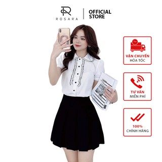 Áo sơ mi kiểu thời trang nữ trắng viền bèo Rosara AM169