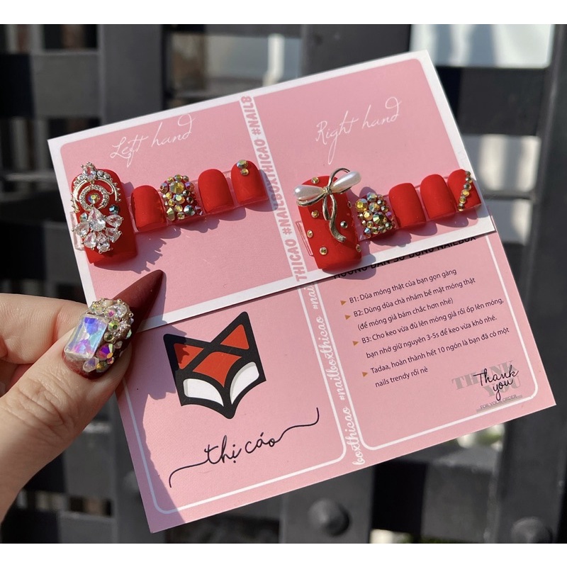 [Nails Box] Móng úp giả thiết kế móng chân đỏ nhám