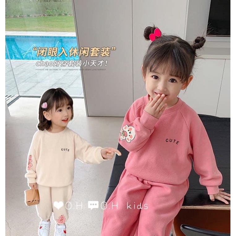 A82- Bộ Bé Cute Gấu Hồng Be