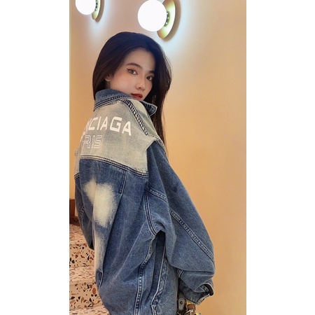 Áo khoác denim, jacket jeans nữ BalenC^ logo sau lưng thời trang phong cách