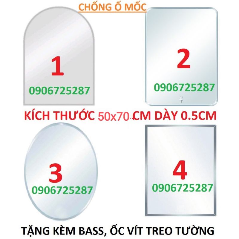 Gương phòng tắm, treo tường 50*C70cm dày 0,5CM, chống ố mốc