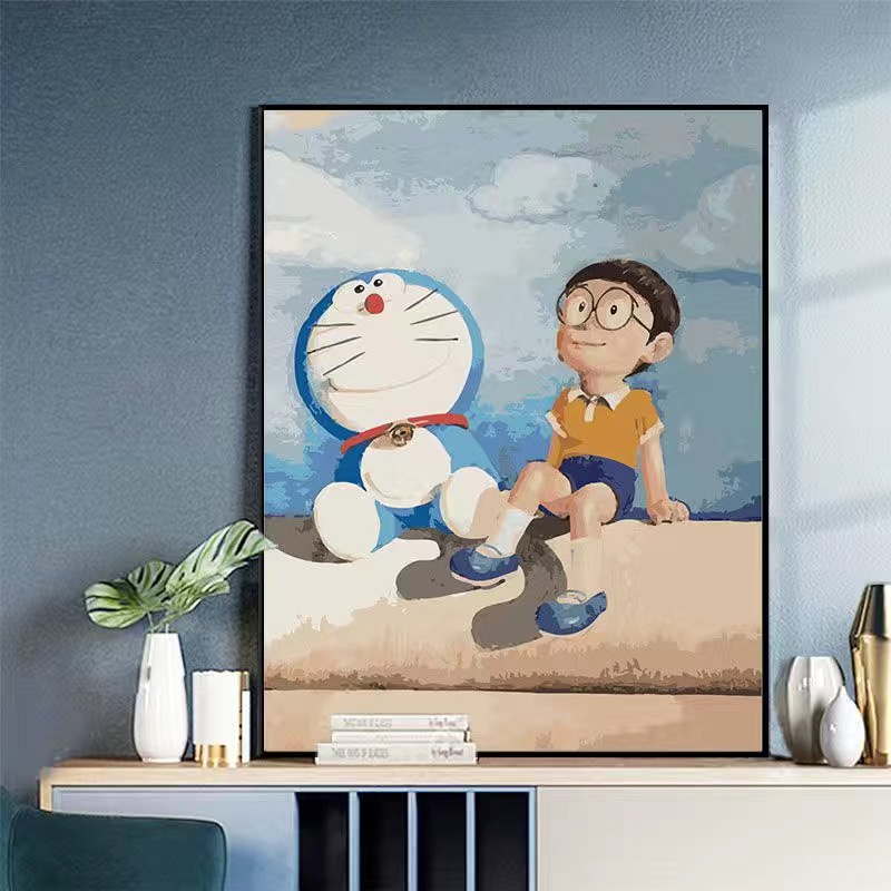 Tranh Tô Màu Theo Số DOREMON, KT 40x50cm, Có Khung, Đủ Phụ Kiện, Tranh Số Hóa Hottrend