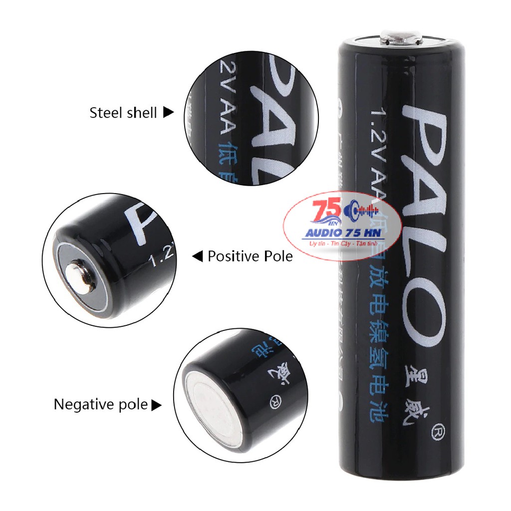 Bộ 04 viên Pin sạc Palo 3000mAh AA màu đen, pin Ni-mh dung lượng cao dùng cho mic karaoke ,máy đo huyết áp,đồ chơi ...