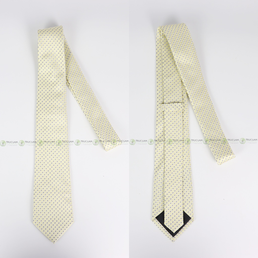 Cà Vạt Lụa 8cm Cho Nam Cao Cấp Họa Tiết Vàng Hoa Vuông Sang Trọng MS16 - Trúc Lâm Handmade