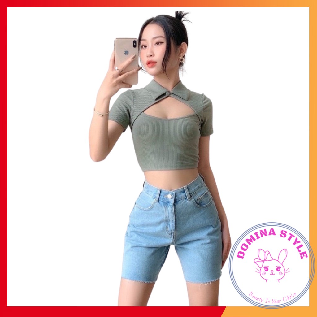 Áo croptop cổ tàu khoét ngực sexy domina181