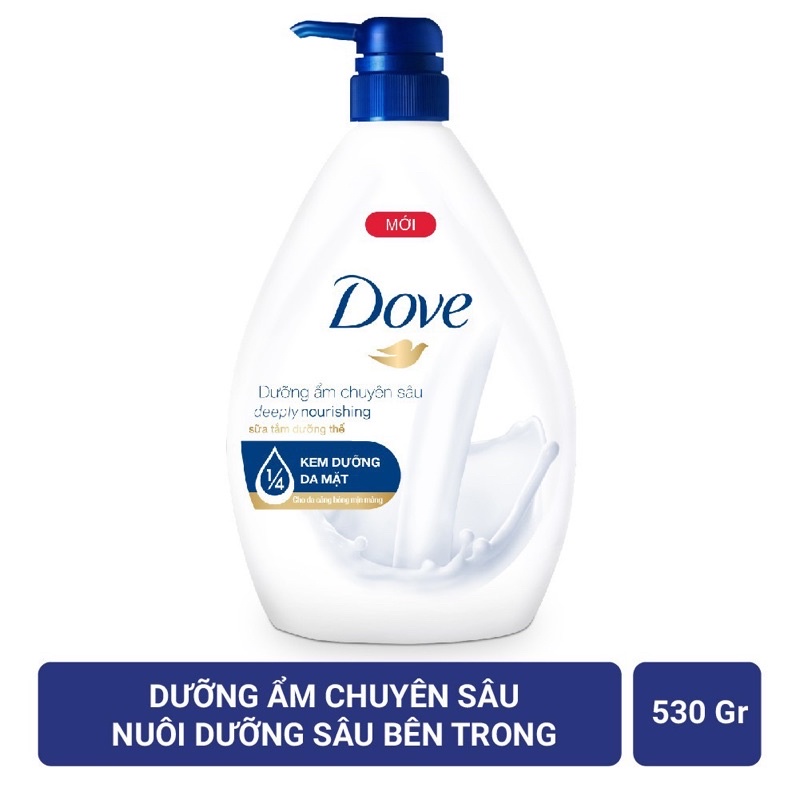 [Chính hãng Unilever] Sữa tắm Dove dưỡng ẩm chuyên sâu với 1/4 kem dưỡng da mặt cho da căng bóng mịn màng 530g