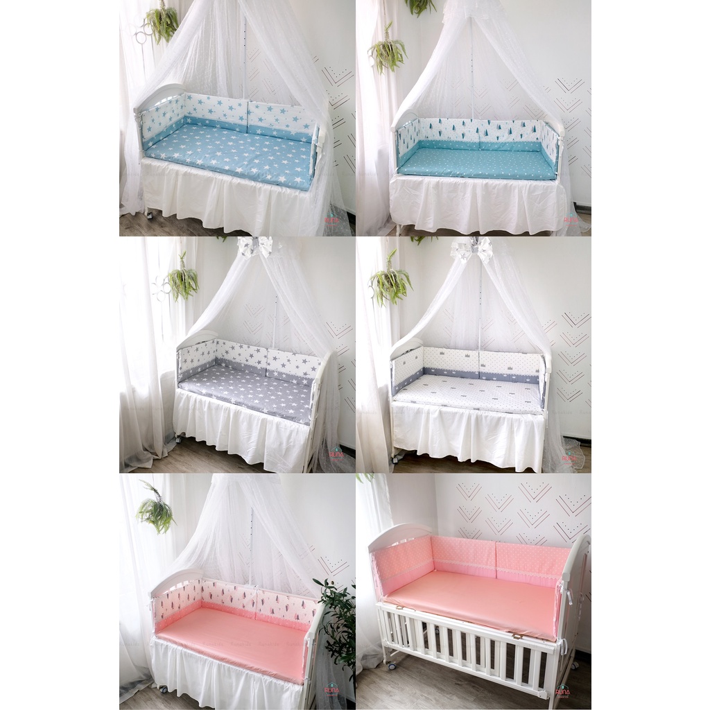 Bộ 6 tấm quây cũi hình chữ nhật RUNA KIDS chất liệu Cotton Hàn 100% mềm mịn thoáng mát an toàn cho da bé