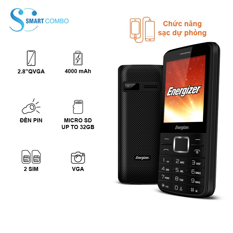 Điện thoại Energizer P20 - Pin 4000 mAh - Sạc cho thiết bị khác - Hàng chính hãng