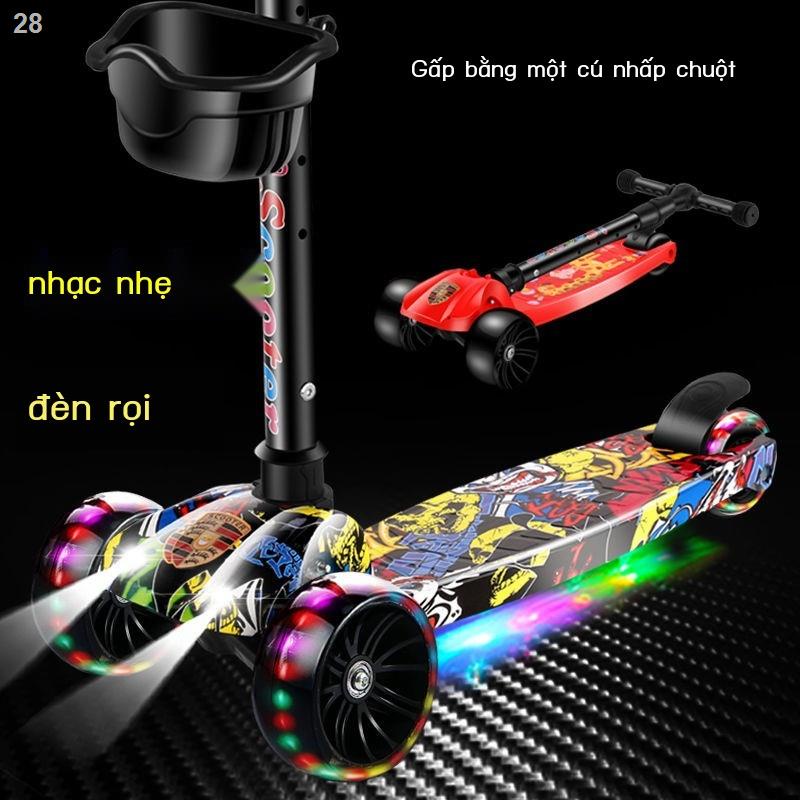 【2022】Xe trượt Scooter trẻ em gấp 2-8 tuổi bé trai và gái 3 bốn bánh có đèn flash yo-yo bàn đạp âm nhạc tay ga chân đơn