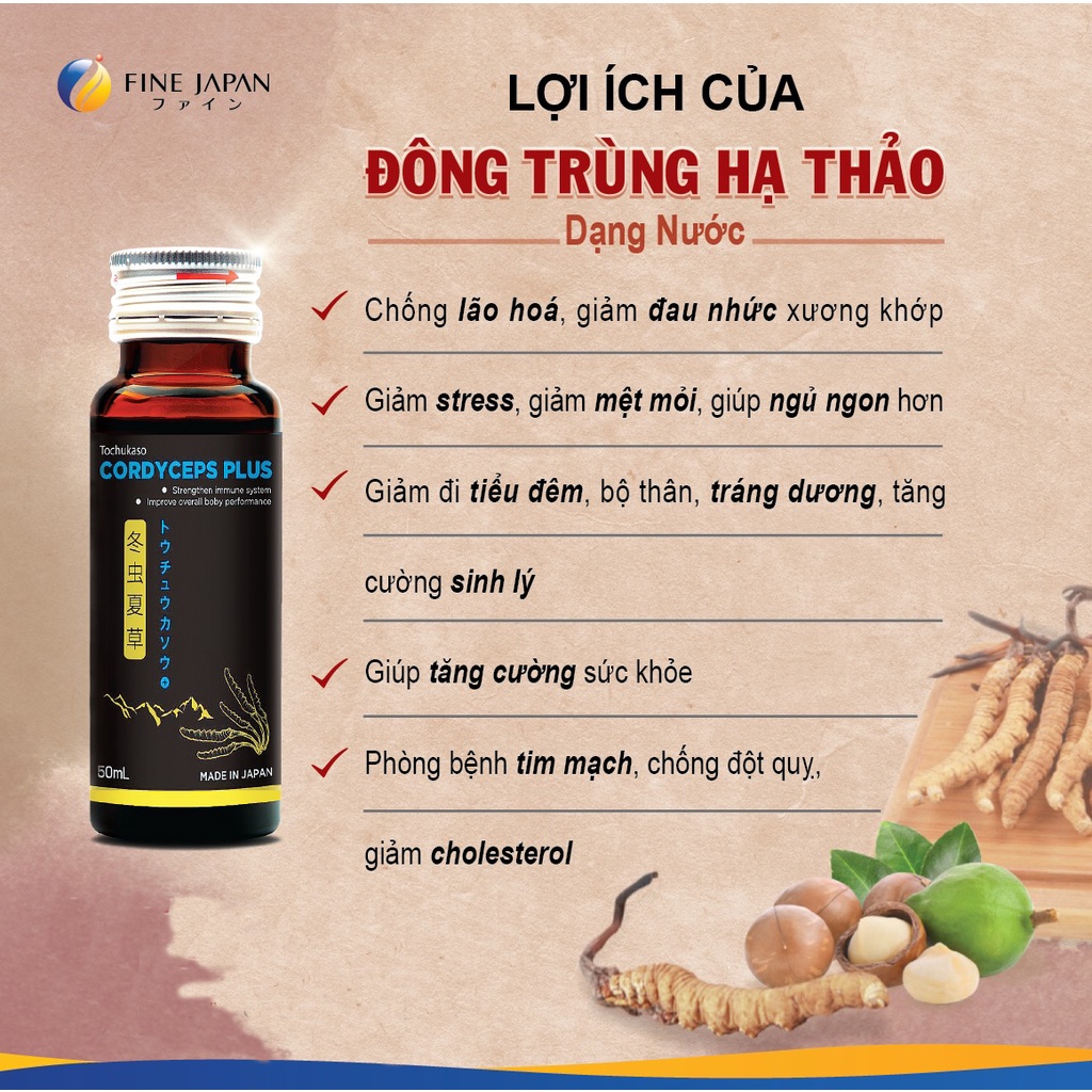 5 Chai Đông Trùng Hạ Thảo Nước Nhật Bản - Fine Japan Cordyceps Plus 5 Chai x 50ml