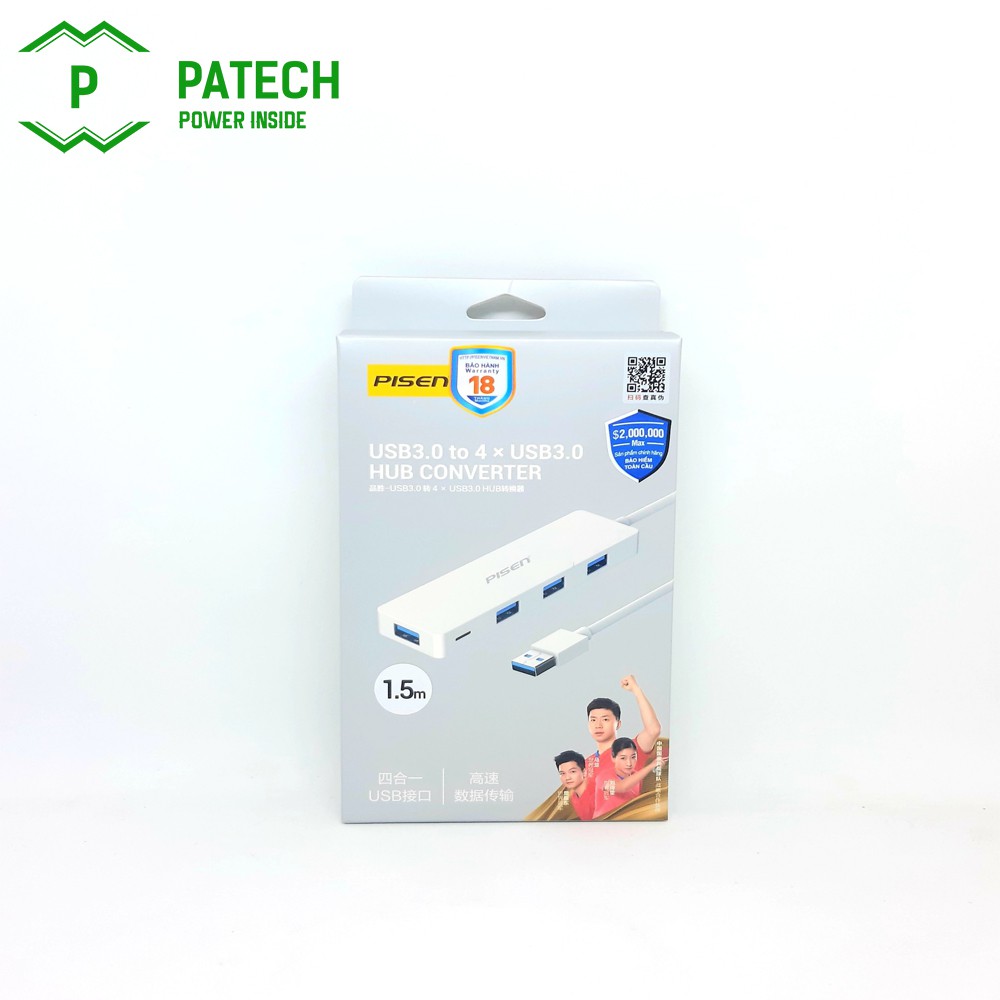 [Mã BMLTA50 giảm 10% đơn 99K] Bộ chuyển đổi Pisen Hub USB 3.0 1.5m (Từ 1 cổng USB ra 4 cổng USB ) - Hàng chính hãng