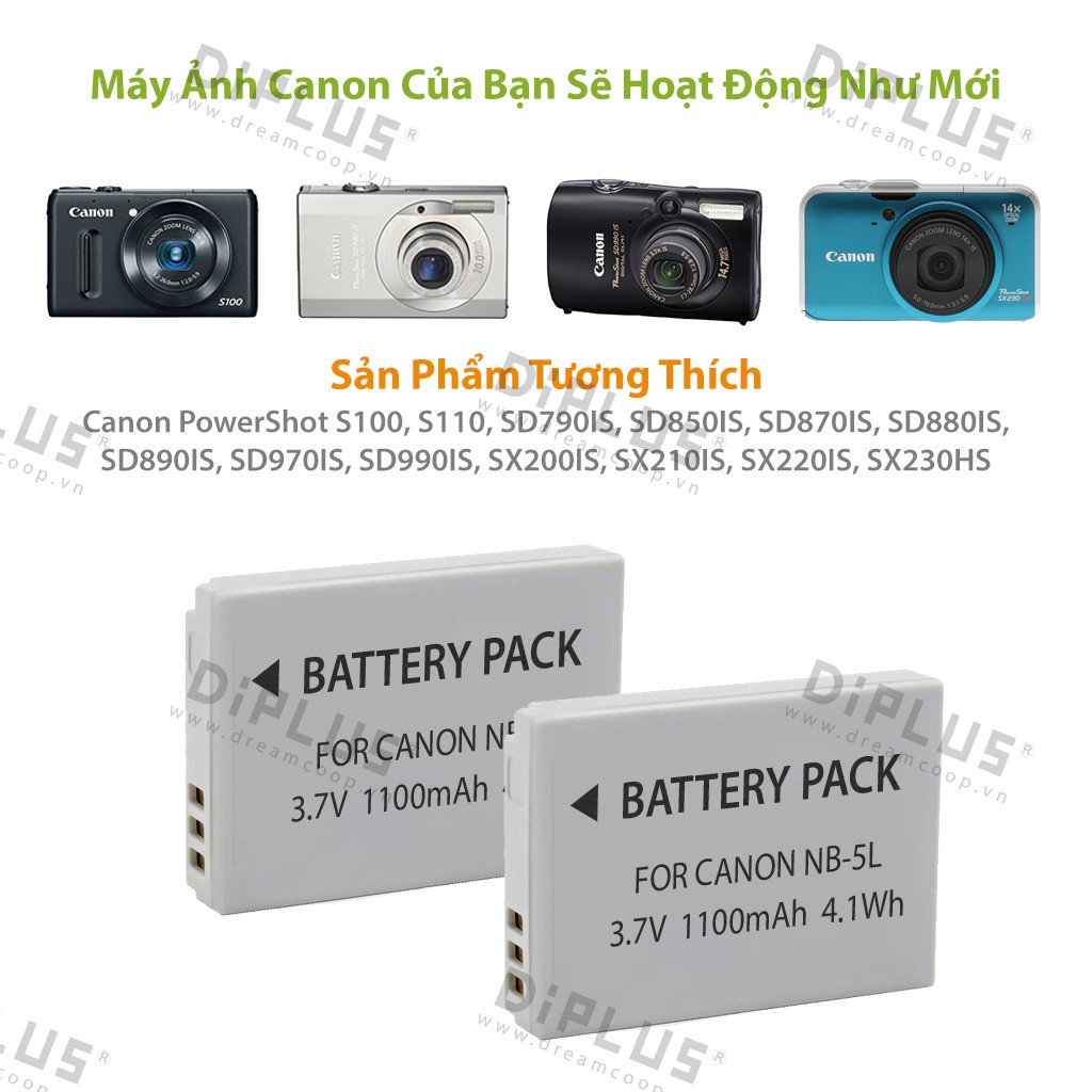 Pin máy ảnh Canon NB-5L Powershot S 100 110 SX 200 210 220 230 SD 700 790 800 850 870 880 950 890 970 IS camera battery