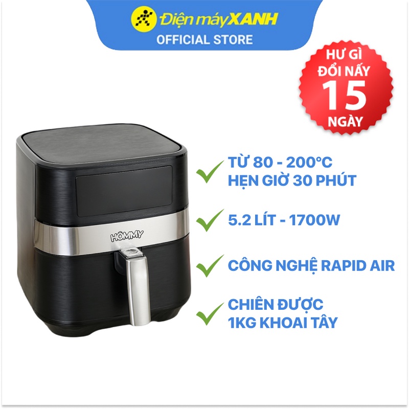 [Mã ELHADEV giảm 4% đơn 300K] Nồi chiên không dầu Hommy TXG-S5T14 1700W 5 lít