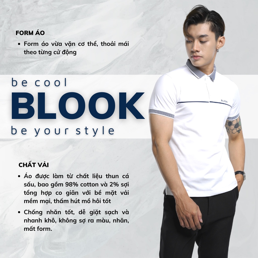 Áo polo nam slimfit BLOOK chất vải thun cá sấu cotton co giản phối kiểu trẻ trung 43833  (HÌNH THẬT)