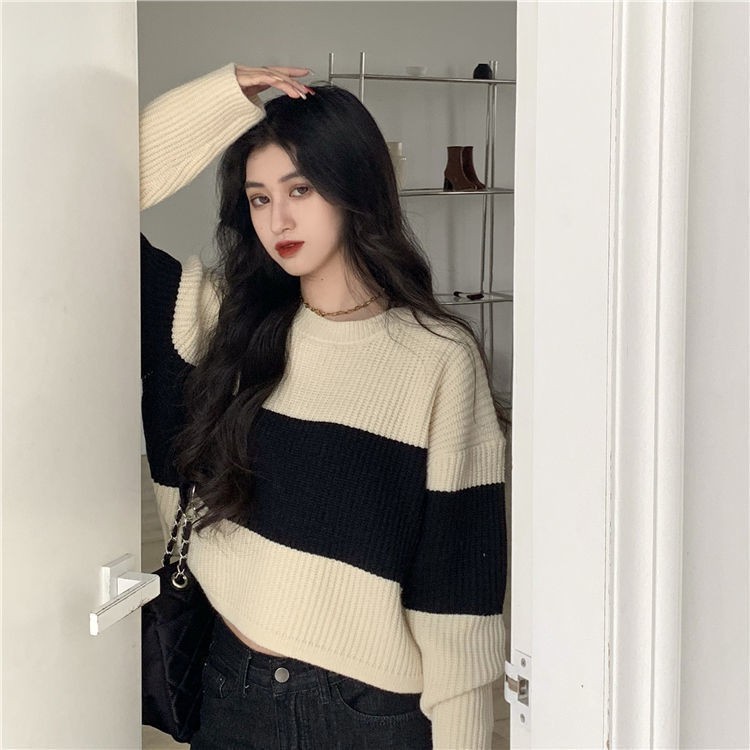 Áo Sweater Kẻ Sọc Phong Cách Retro Xinh Xắn Cho Nữ | BigBuy360 - bigbuy360.vn