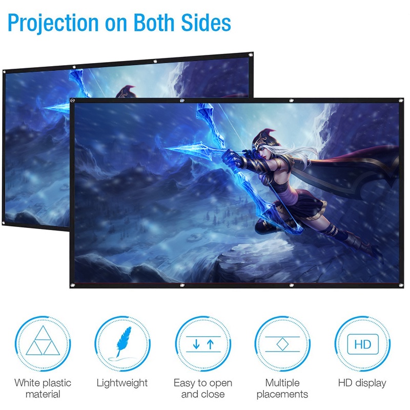 ⚡Trong kho⚡ Màn Hình Máy Chiếu Di Động Vải Phản Quang Màn Chiếu HD 60 72 84 92 100 120 150 Inch Đèn Ngoài Trời Gia Đình