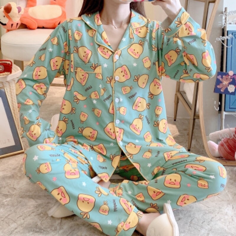 Pijama Sau Sinh Cho Con Bú Chất Thun Sữa Tay Dài Hè 2021 Đủ Size 45-90kg