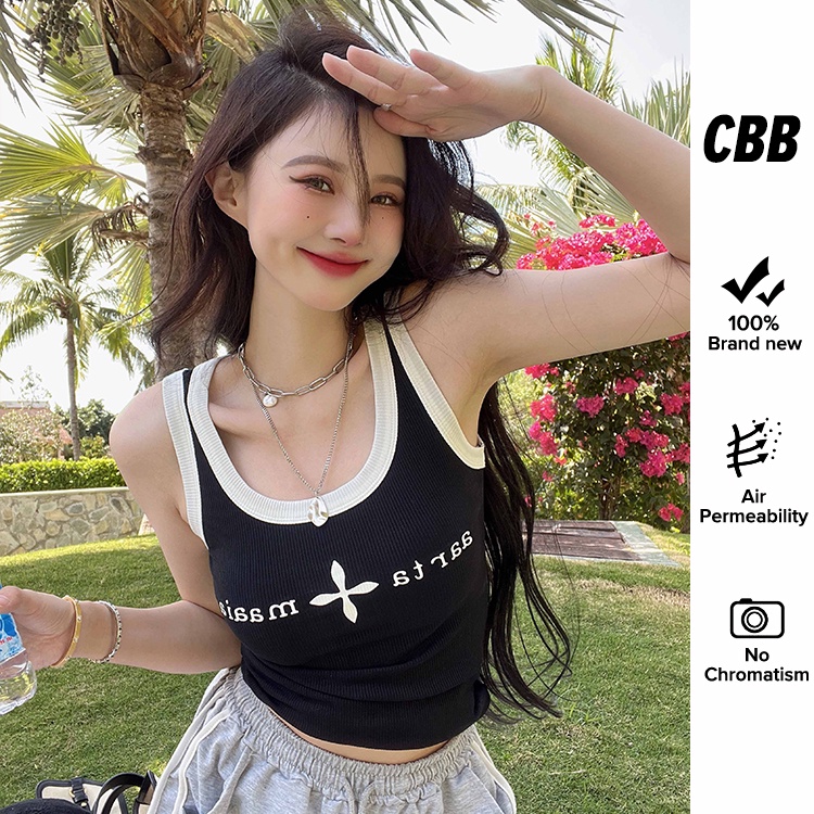Porozi Áo croptop  hai dây in chữ thời trang Hàn Quốc cho nữ