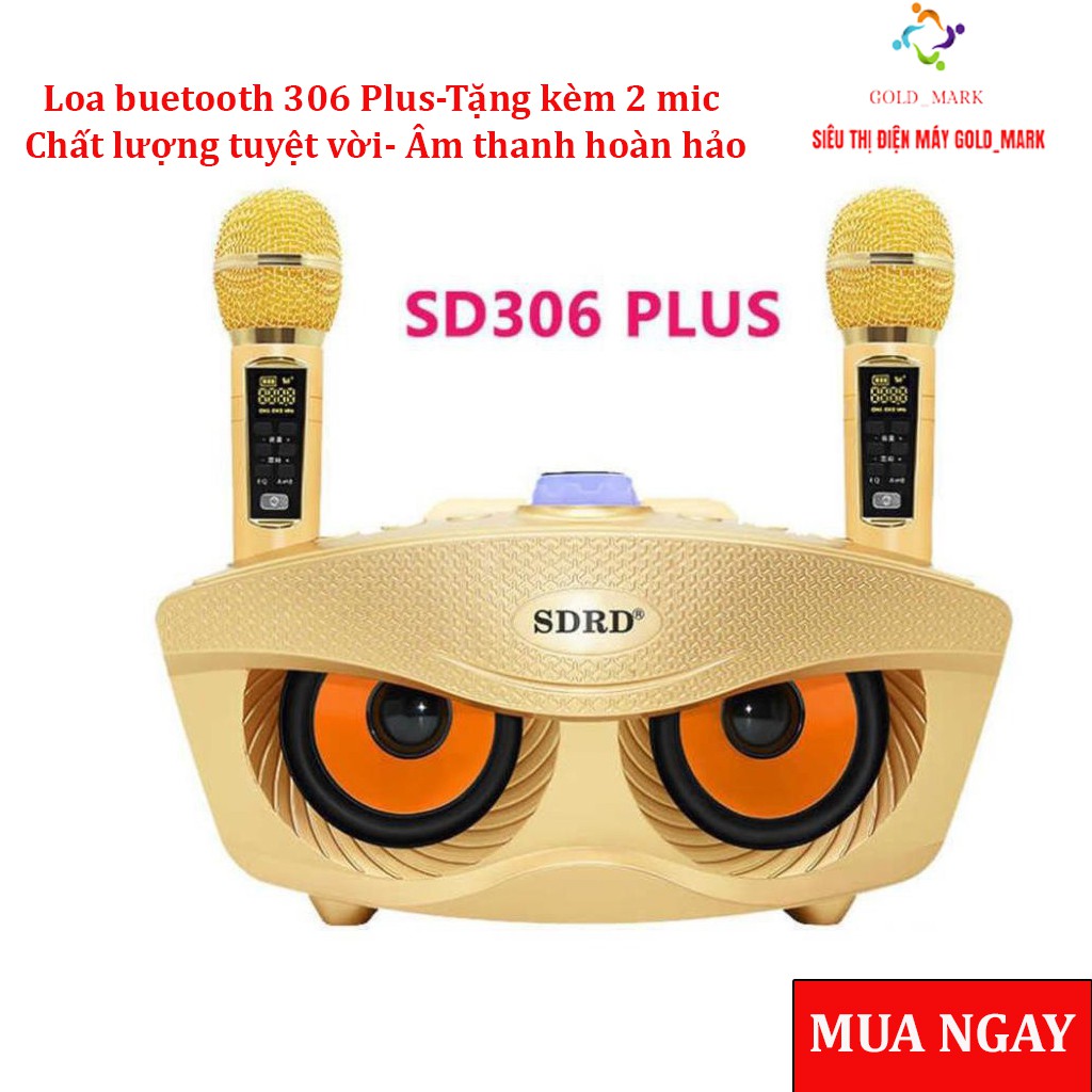 Loa Bluetooth karaoke SDRD SD 306 Plus bản 2020 đa năng, Loa kèm 2 micro hát karaoke Không dây- Phiên Bản Nâng Cấp lọc