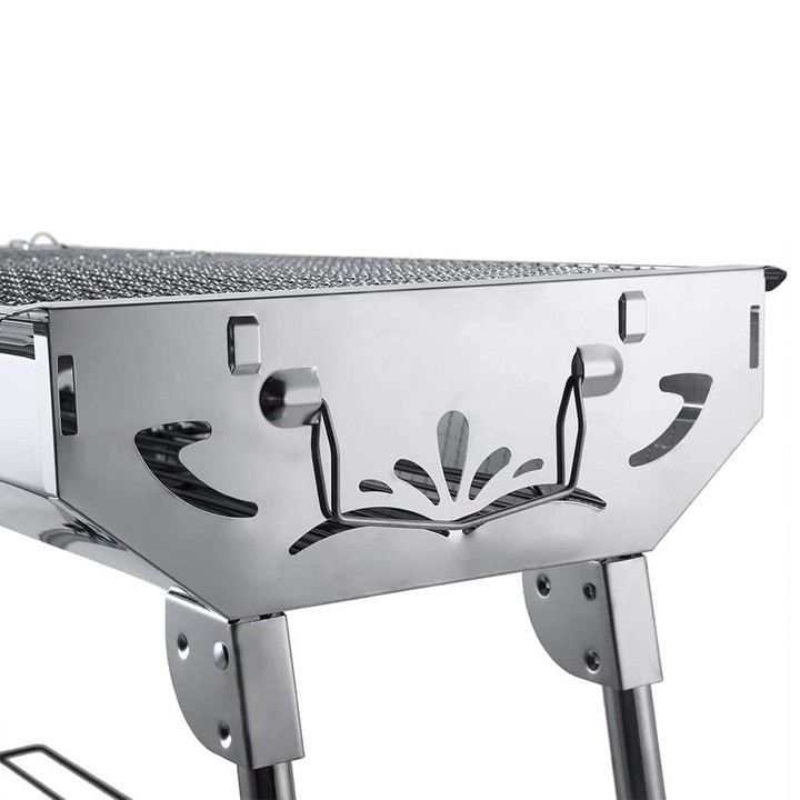 Bếp Nướng Loại To  111.5x33.5x70cm BBQ Ngoài Trời Dã Ngoại Nướng Than Hoa ,Chất Liệu INOX Gấp Gọn Kèm 7 Phụ Kiện