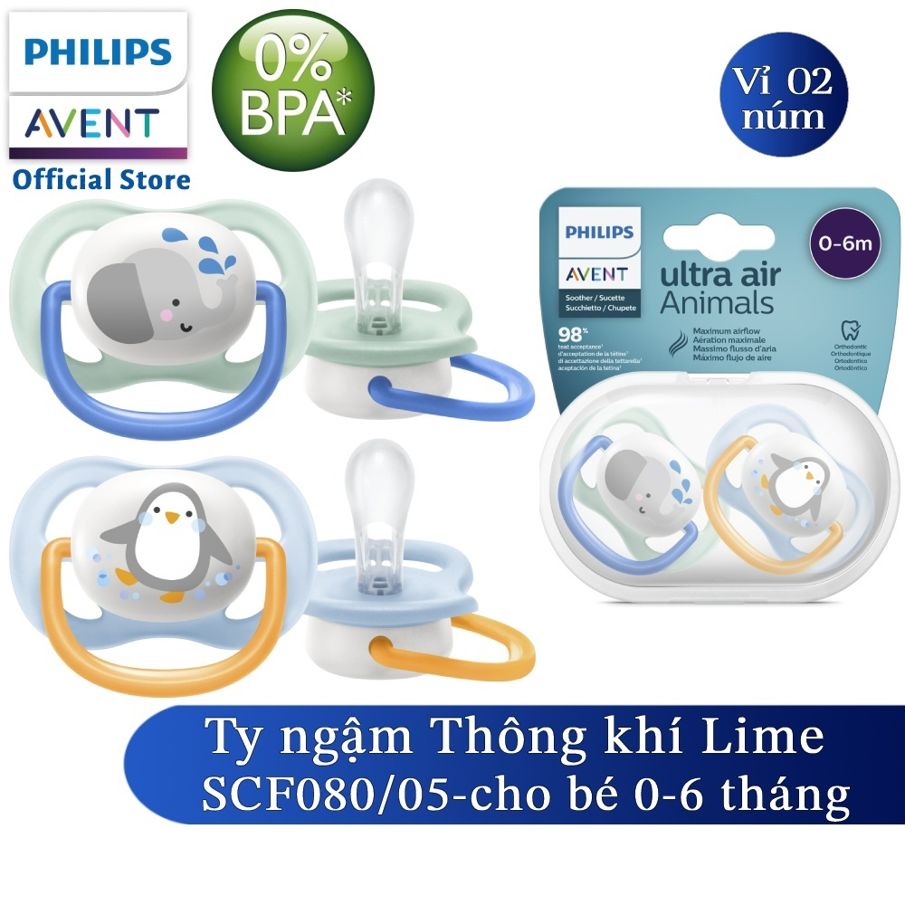 Philips Avent núm ty ngậm thông khí 0-6 tháng, vỉ đôi SCF080/05 SCF080/06