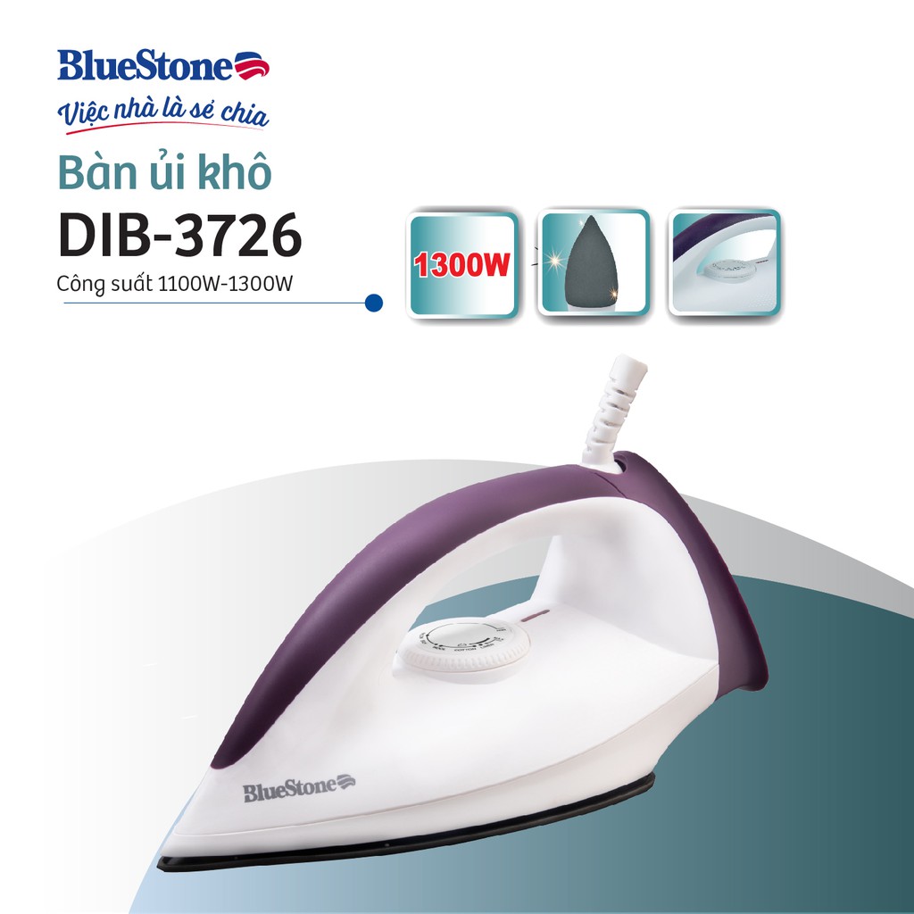 Bàn ủi khô Bluestone DIB-3726 công suất 1300W giúp ủi đồ nhanh thẳng tiết kiệm thời gian