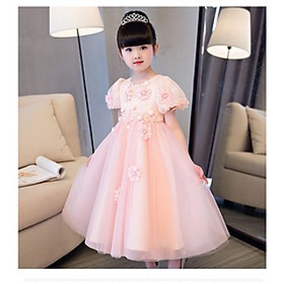 Váy đầm công chúa bé gái tay bồng màu cam dâu