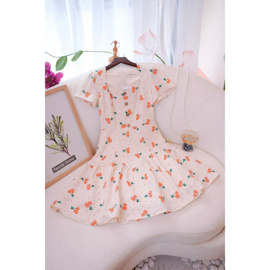 Đầm xòe đuôi cá họa tiết Cherry trẻ trung hack dáng C105 CIN HOUSE