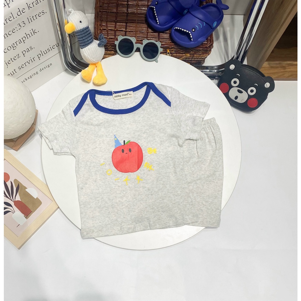 Bộ Cộc Tay COTTON HÀN MINKY MOM Chạy Viền In Hình Ngộ Nghĩnh Cho Bé TN-IN112