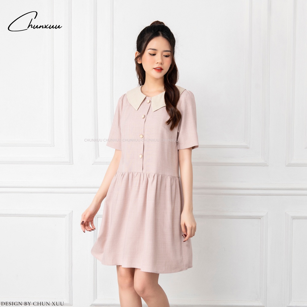 Váy nữ dáng suông phối cổ tiểu thư thiết kế, màu sắc trẻ trung thanh lịch ChunXuu V05